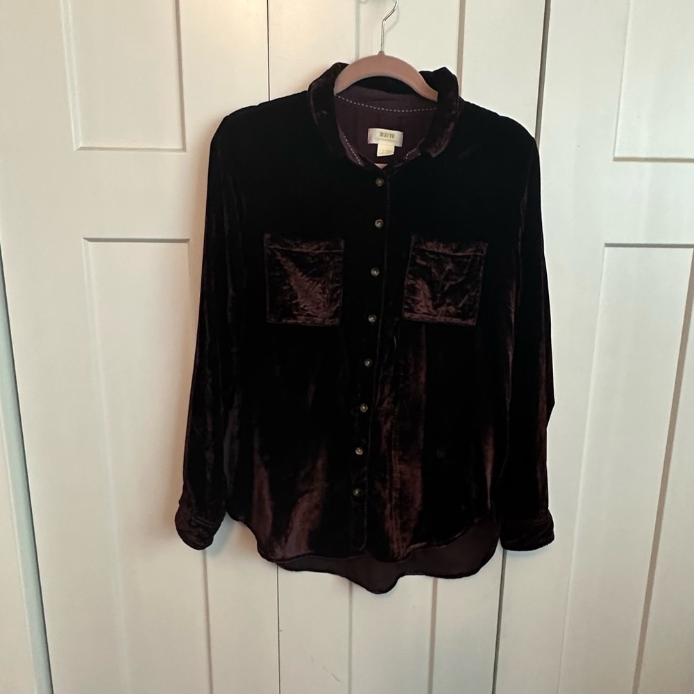Anthropologie Maeve Deep Purple Velvet Shirt